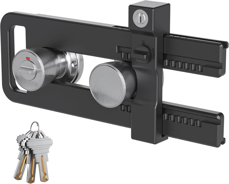 AST Double Door Lockout Device, French Door Reinforcement Lock with 3 Keys, Lockout to Double Door Knobset and Handleset, Childproof Door Lock, Premium Version (Matte Black with Key Alike) - Image 1